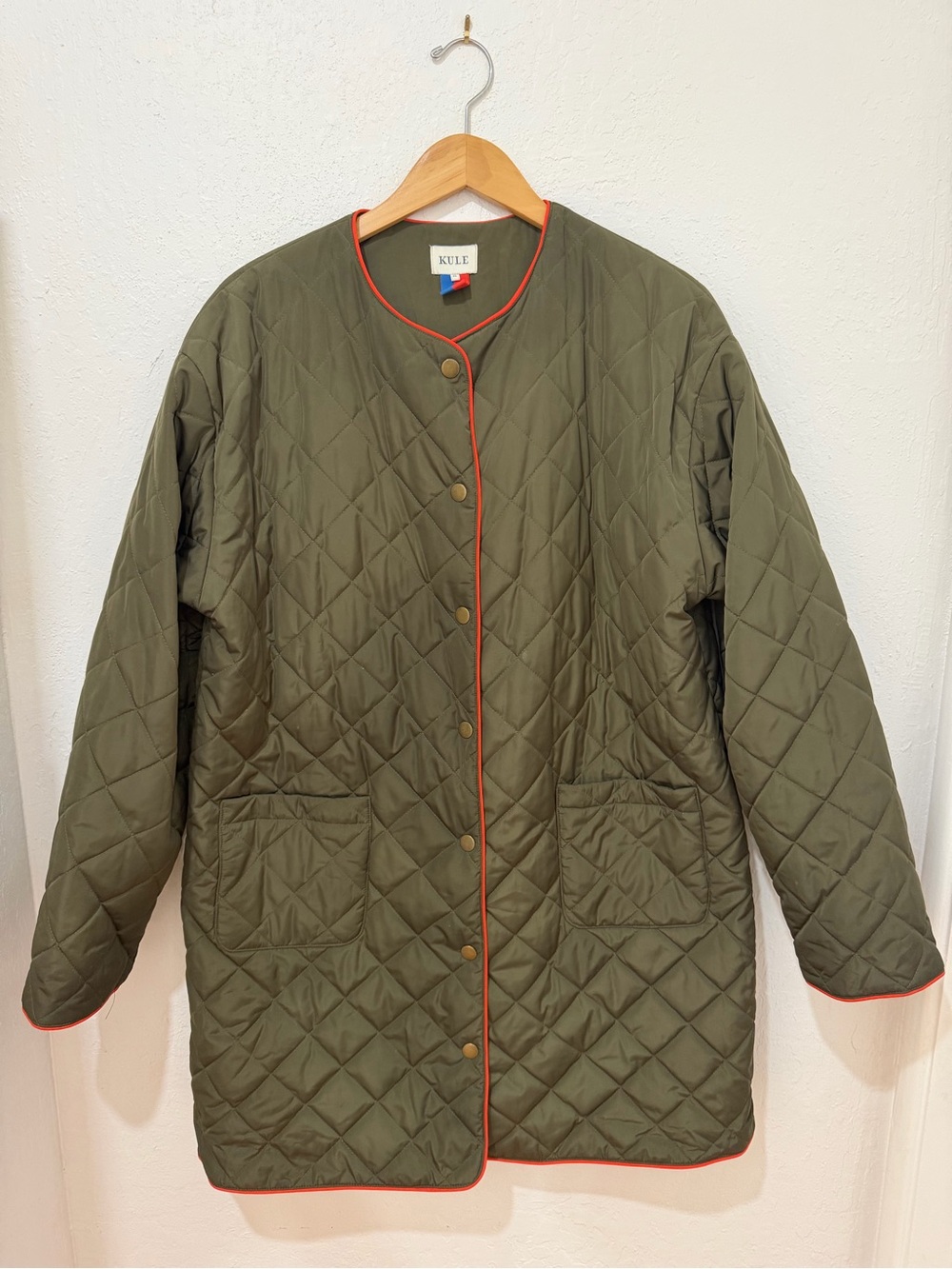 KULE Olive Quilted Jacket with Orange Piping